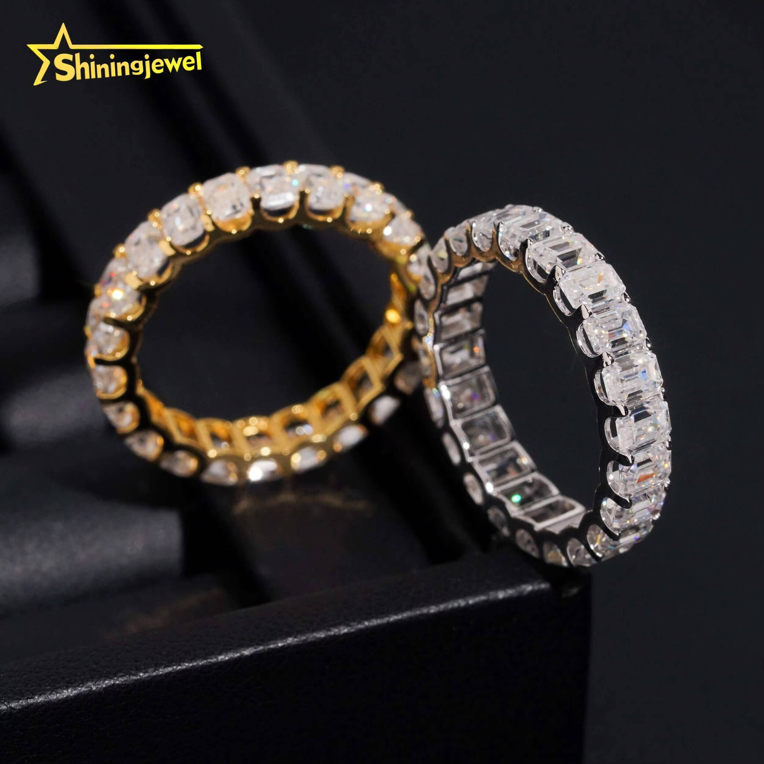 Fine Jewelry Trendy 925 Silver VVS Emerald Out Moissanite Eternity Ring High Quality Custom Moissanite Wedding Ring for Women