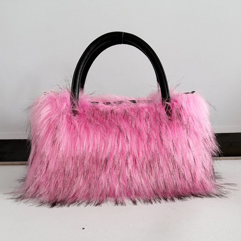 Autumn Winter Plush Handbag Womens Fashion High End Shoulder Bag Imitation Fur Fury Slant Cross Bag