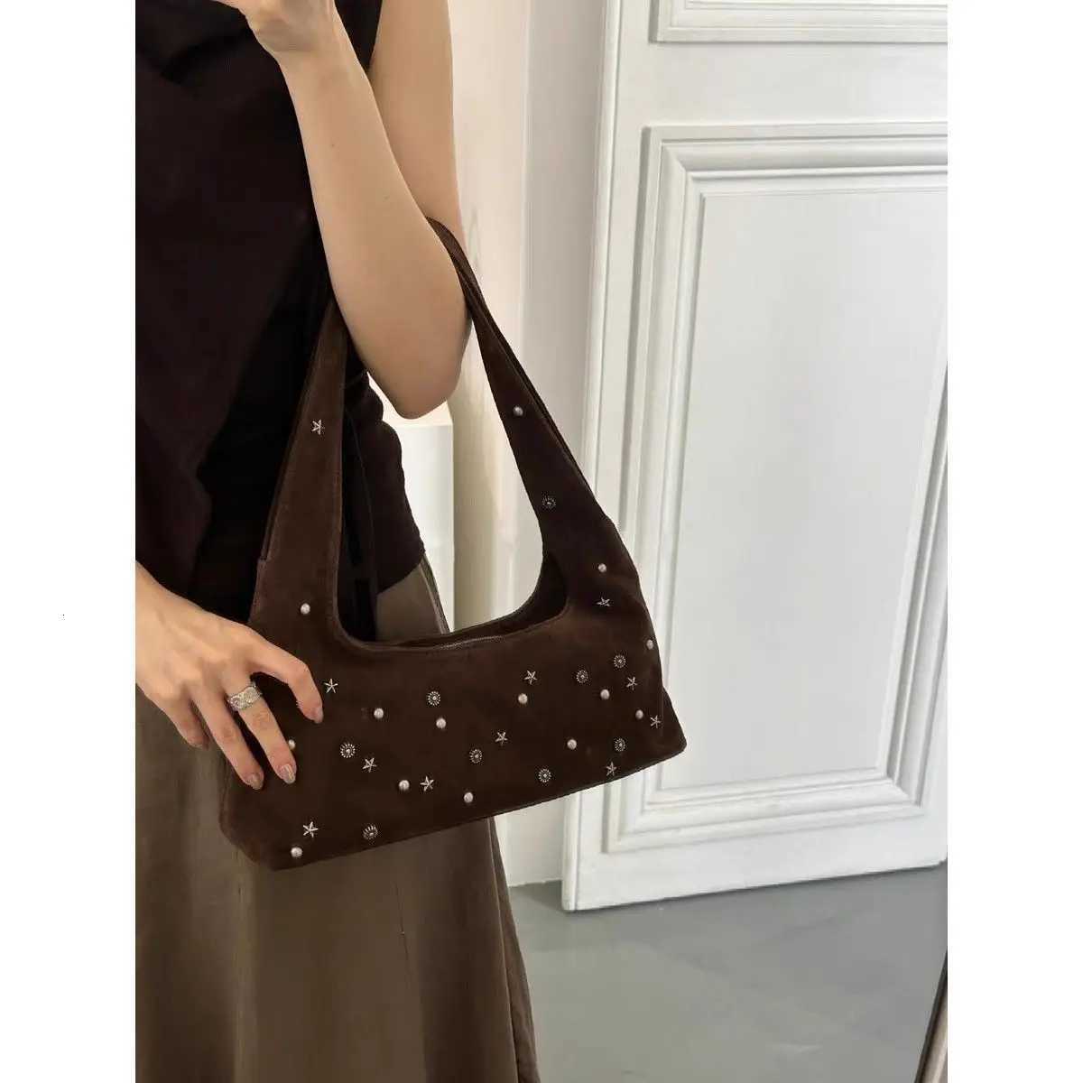 JIAERDI Beading Frosted Underarm Bag Women Retro Versatile Y2k Handbag Female Vintage Hot Girls Coffee Shoulder Bags Aesthetic Z251018