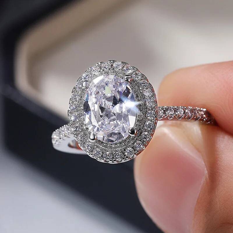 Moissanite 925 Sterling Silver Ring For Women Square Round Brilliant Diamond Finger Band Wedding ring Jewelry Gift