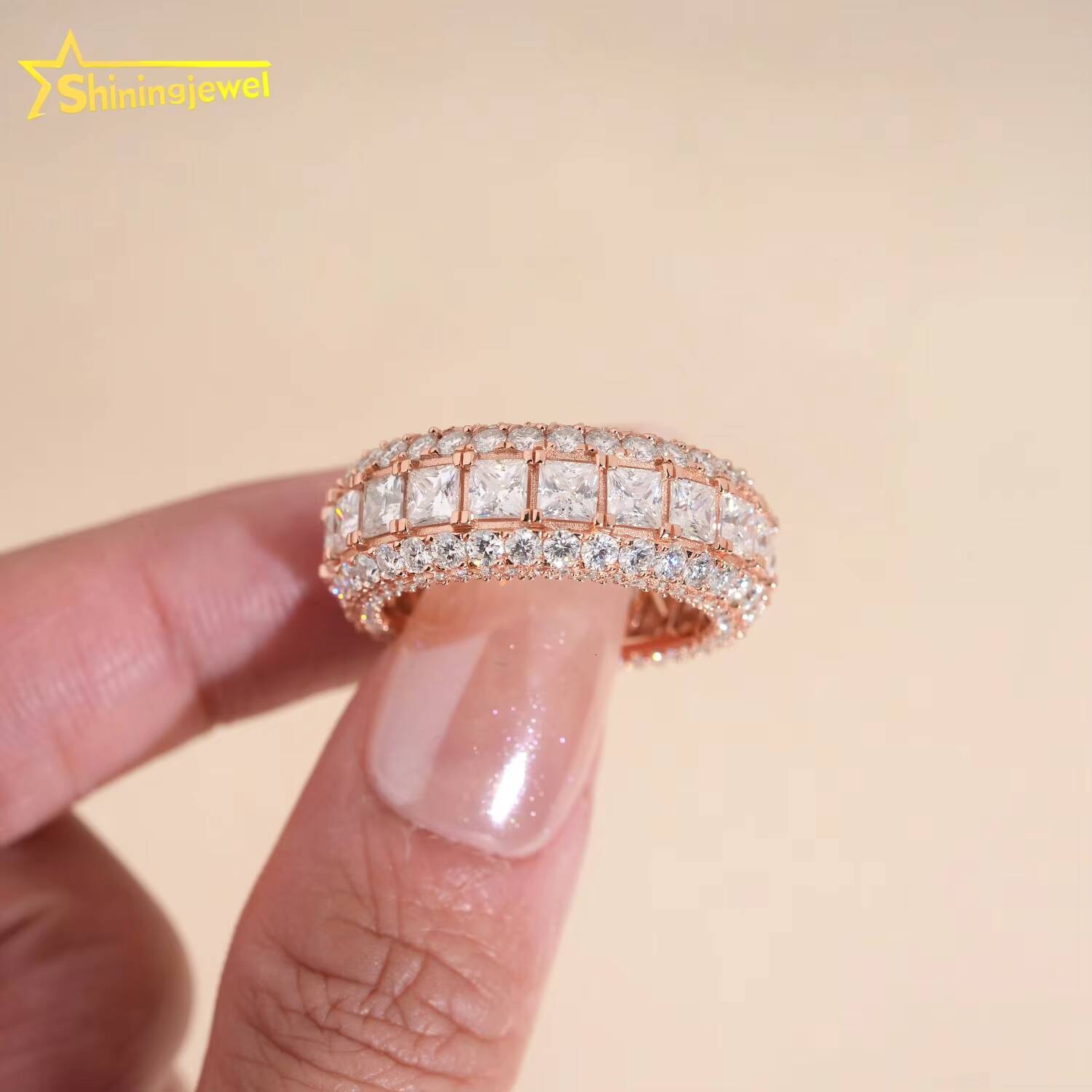 New Design Square Princess Eternity Ring Moissanite Engagement Ring for Men Pass Diamond Fine Jewelry 925 Silver Band Ring