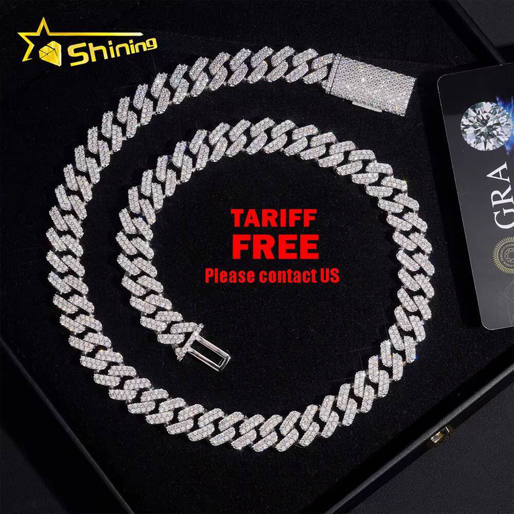 Fast Shipping Necklace 1213mm VVS Iced Out Moissanite Pass Diamond Test 925 Silver Gold Hip Hop Cuban Link Chain Fine Jewelry