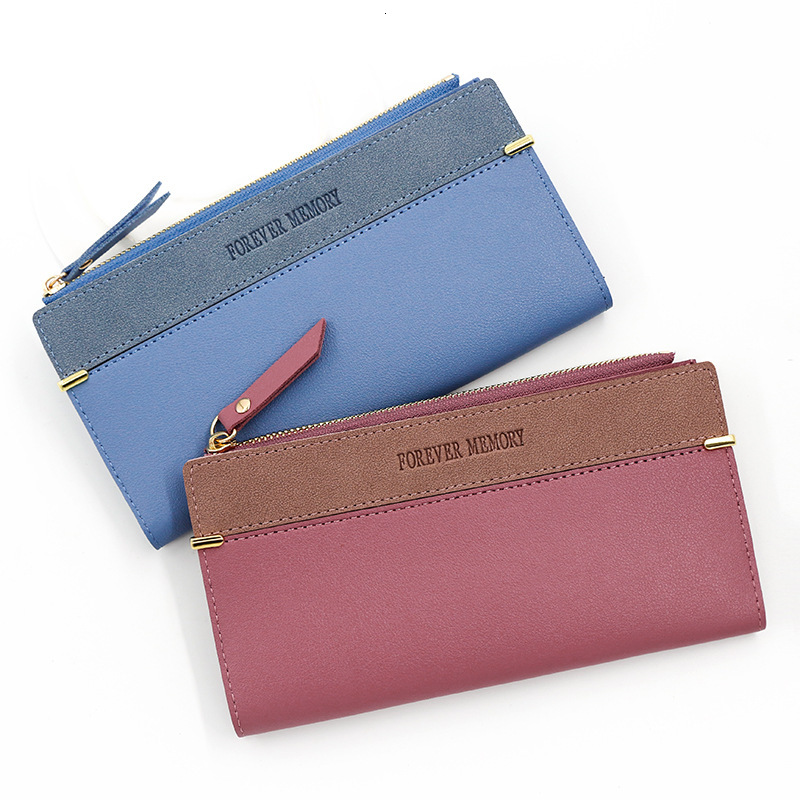 Women's Long Patchwork Leather Solid Color Fashion Wallet Coin Purse Clutch Card Holder Storage Bag
