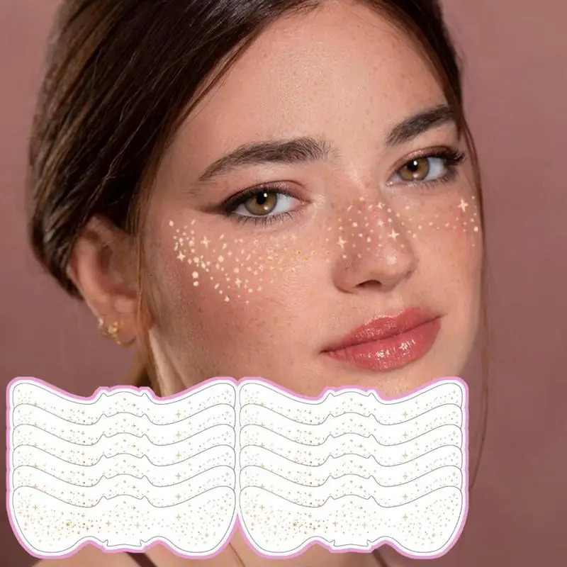 12Pcs Glitter Freckles Stickers Tattoo On Face Festival Accessories Glitter Bright Fake Freckles Temporary Tattoo Stickers 251015