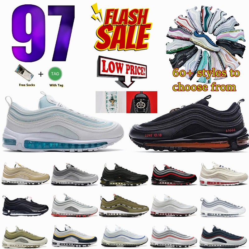 2025 Designer 97 97s Sports Shoes Trainers Jesus Satan Futura Triple silver Cream Olive Volt red Crucifix Bred Sail Aurora Gym Mens Women Running Sneakers