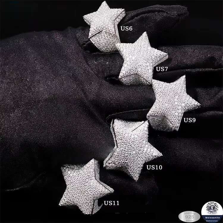Yuying Hip-Hop Jewelry Star Pure Silver S Iced Moissanite Cuban Men's Ring