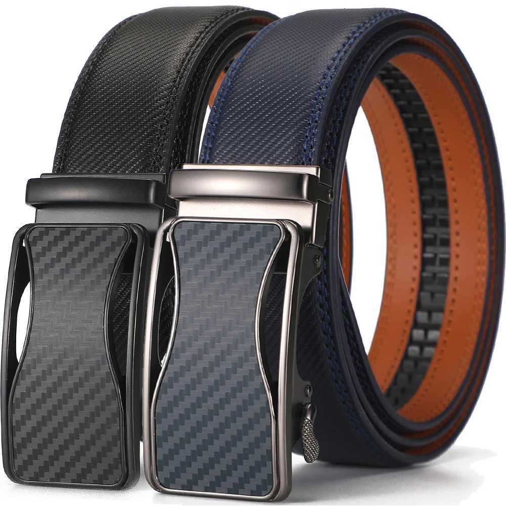 Automatic Buckle Ratchet Belt for Men BlackBlue Carbon Fiber Pattern Belts Male Leather Mens Waist Strap Formal Luxury Brands W251018