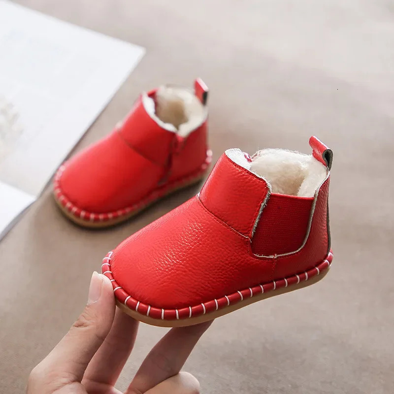 1421 Baby Girls Boys Genuine Leather Waterproof Boots Winter Infant Toddler Warm Plush Snow Boots Soft Bottom 251017
