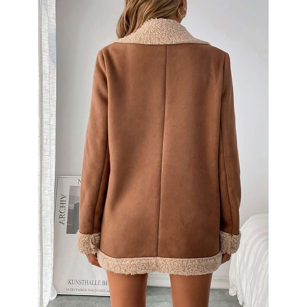 Elegant Women's Fleece-Lined Polyester Blazer, Solid Color, Long Sleeve, Woven Fabric, For All-Season Jacket