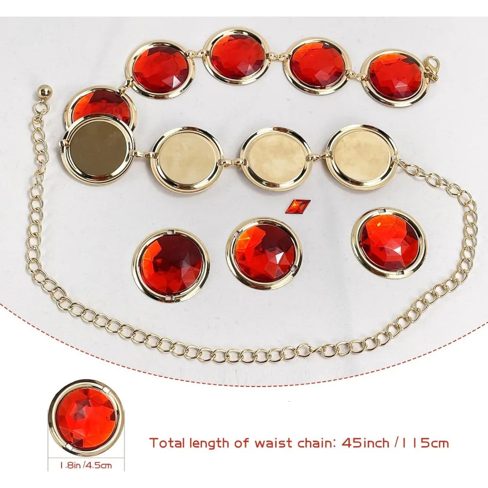 5 Pcs Anime Cosplay Waist Belt Red Gems Stone Chain for Halloween Costume Accessories 251008