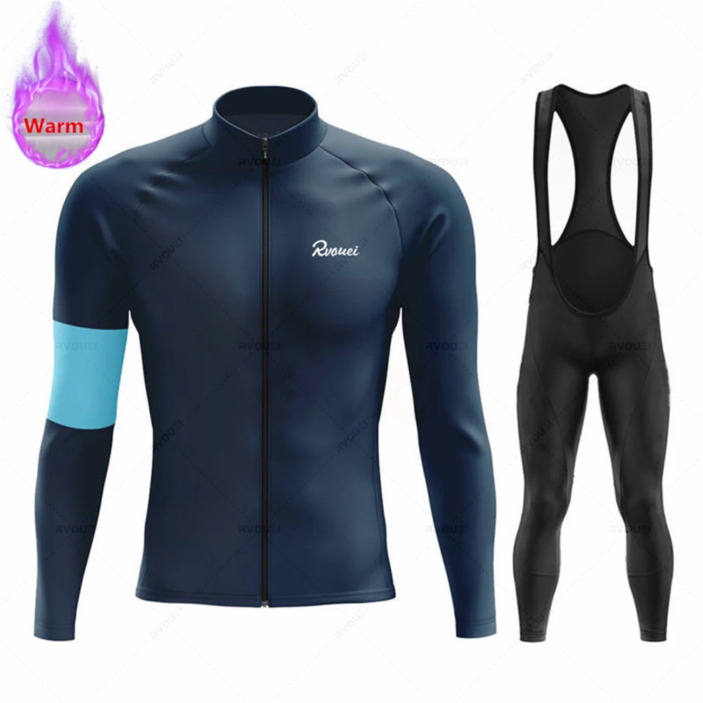 Winter Rvouei Cycling Clothing Mens Thermal Fleece Bicycling Clothing Set Outdoor MTB Bike Bib Pants Ropa Maillot Ciclismo 251015