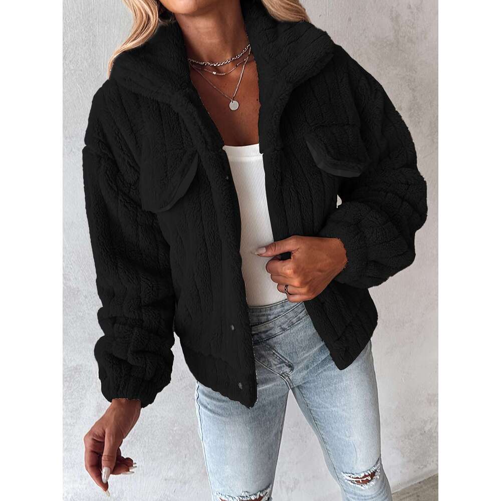 Pink Jacket Soft Pink Women's Plush Casual Jacket Hine Washable Stand-Up Collar Button Front Winter Coat | Fall/Winter Outerwear For Everyday Com