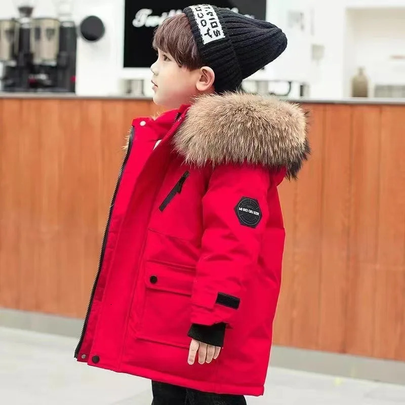 Winter Thickened Coat Boys Thicken Warm Jackets Childrens Hooded Cotton Outerwear Teenagers Large Fur Collar Clothing 251017