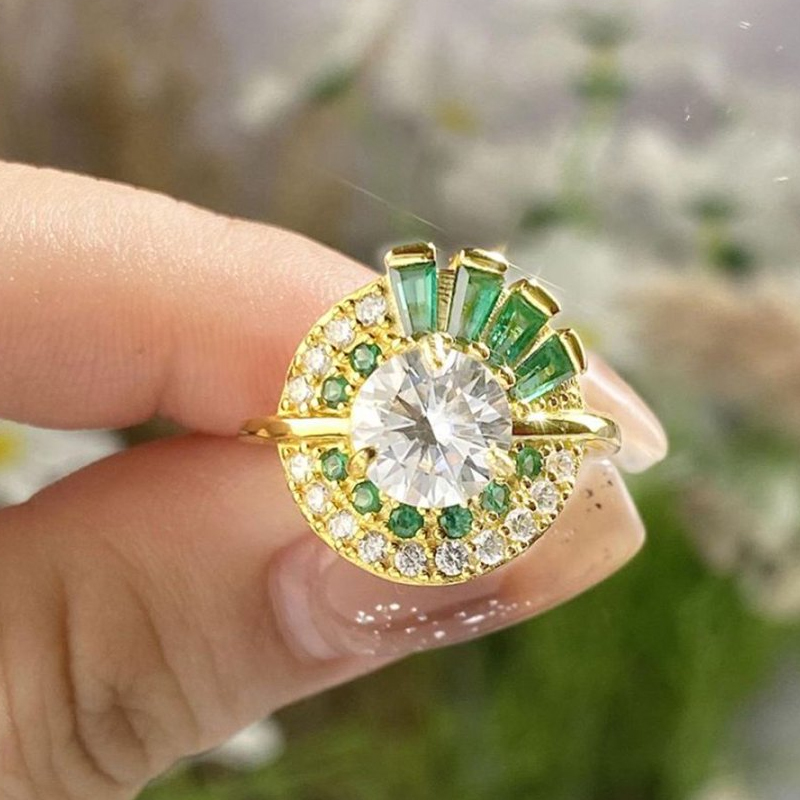 MT GRA 2CT Moissanite Ring Unique Design Floral Cut Emerald Loose Gem Diamond Moissanite Ring 925 Sterling Silver for Women High Quality