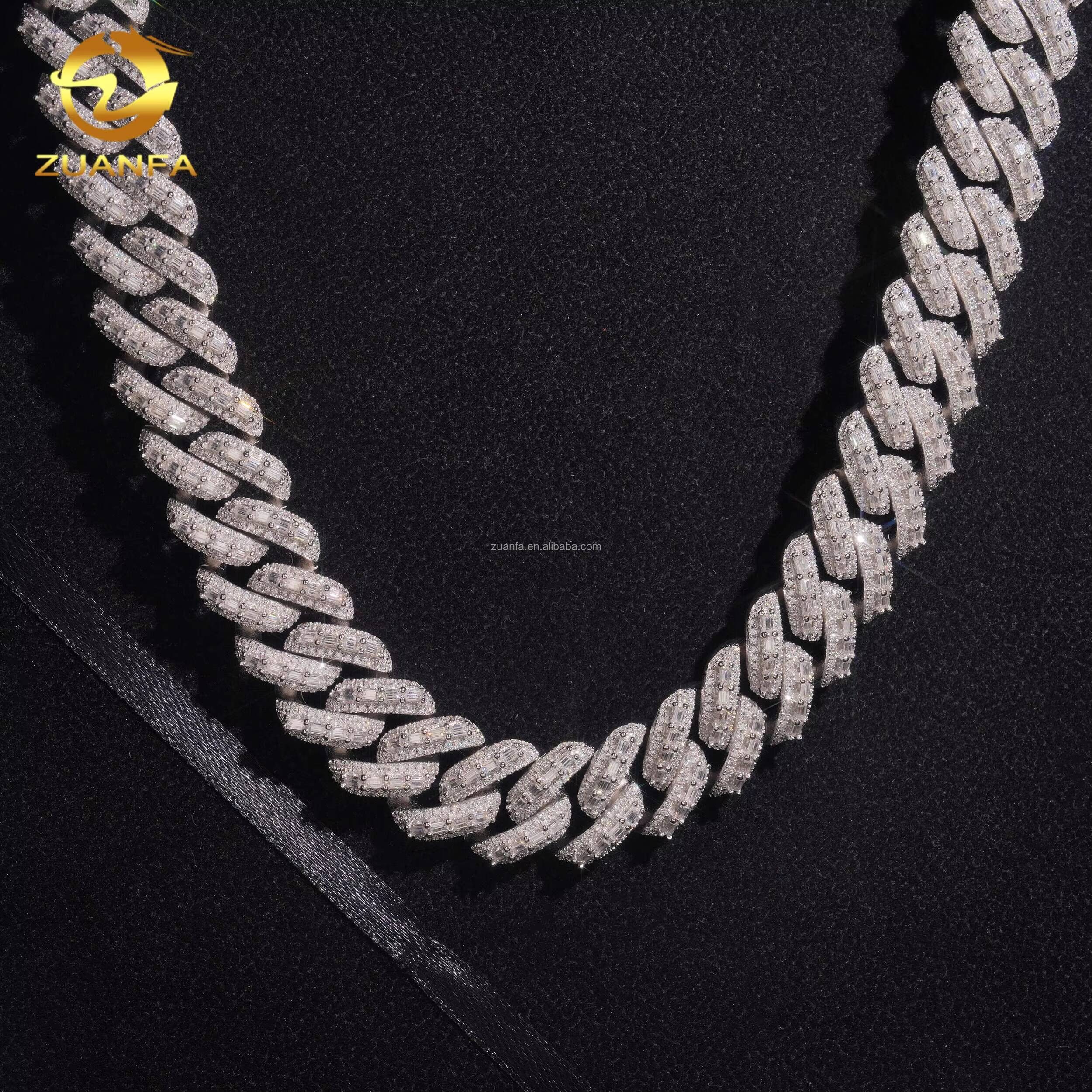 18mm High End Luxury Rapper Jewelry 925 Solid Silver Iced Out Hip Hop VVS1 Baguette Moissanite Diamond Miami Cuban Link Chain