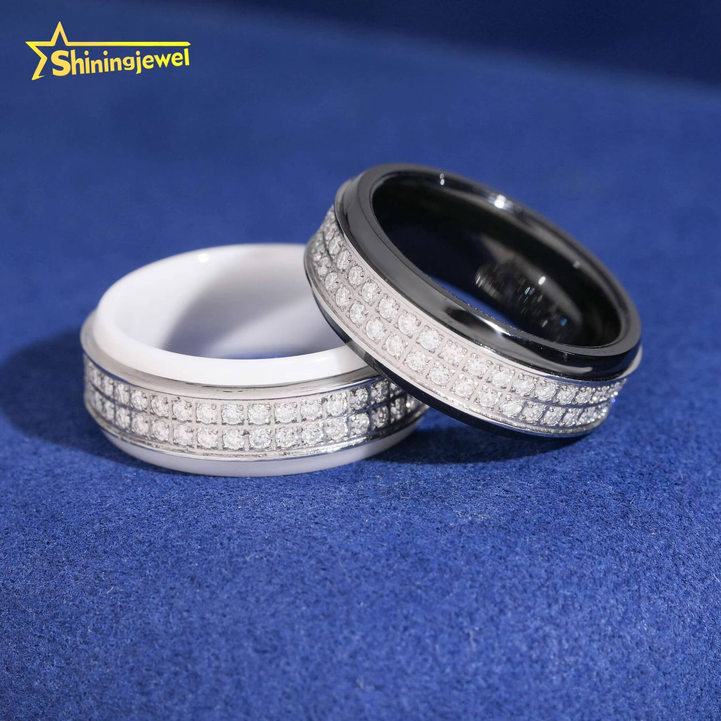 Hip Hop Men Rings Moissanite Diamond Rings Ceramic Iced Out Moissanite Rings Pass Diamond Tester Rapper Jewelry