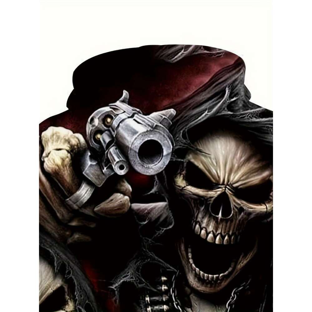 Men's Skulls Graphic Print Hoodie With Kangaroo Pocket, Casual Long Sleeve Drawstring Hooded Sweatshirt For Outdoor