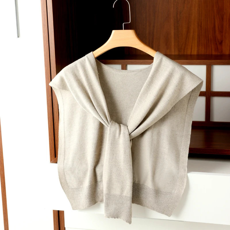 Ladies Knitted Sleeveless Solid Color Tie front Versatile shawl AirConditioned Room Neck Protector Scarf Shirt With A Vest 251016