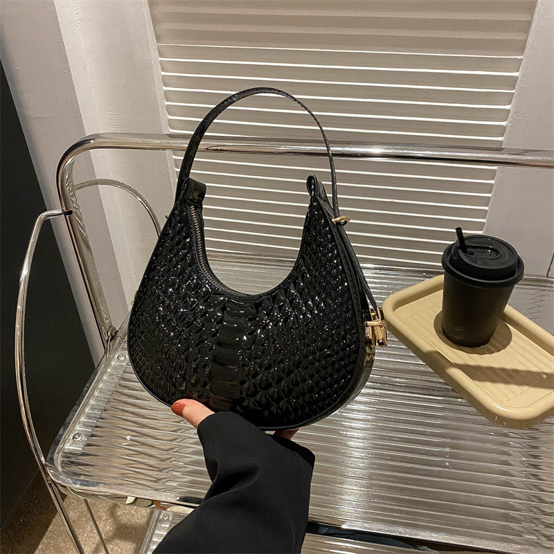 Luxury Brand Designer Bag Laser Glossy Crocodile Pattern Crescent Bag Women's Bag 2025 Fashion Casual Candy Color Underarm Shoulder Bag Dumpling 