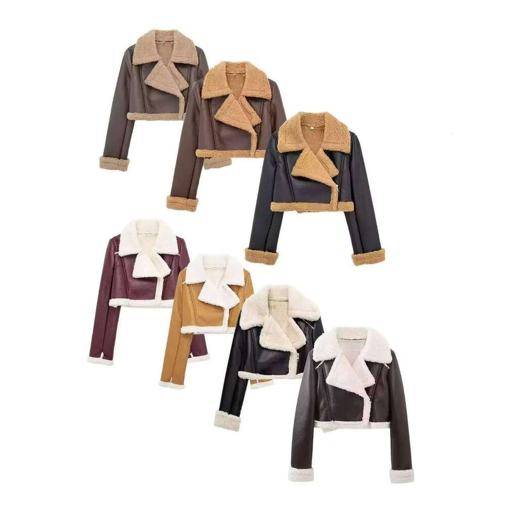 hoodie Double-Sided Women's Short Leather Fur Jacket Coat Integrated Design Full Sleeve Flip Collar Style from Mainland China jacket
