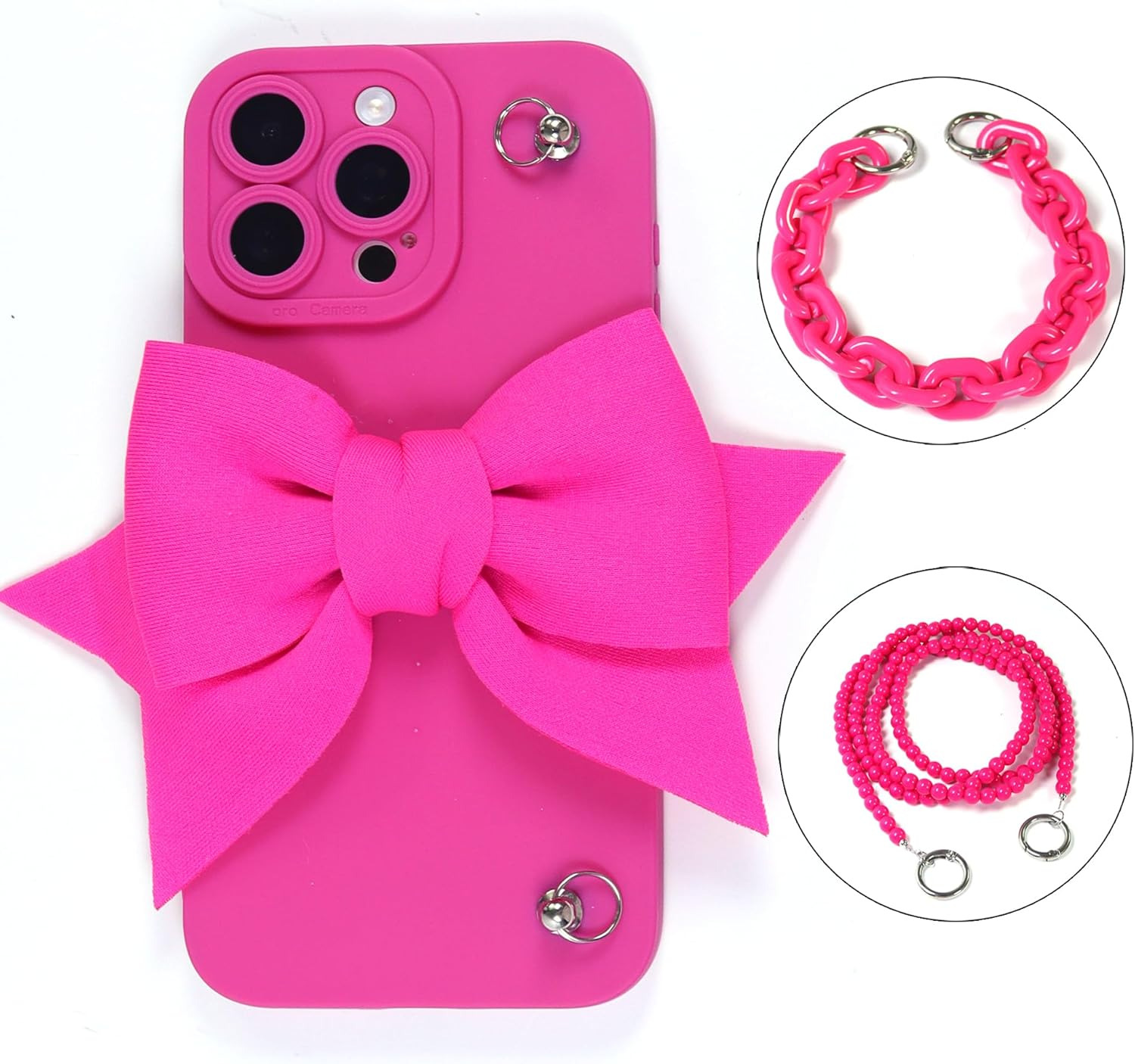3D Rose Red Bow Crossbody Strap Case for iPhone 17 Pro Max with Wrist Strap and Lanyard