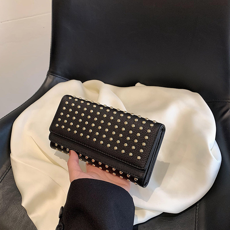 Luxury Brand Designer Bag New Punk Style Rivet Double-Layer Clutch Short And Long High-End Feel 70% Off Women's Wallet Card Holder