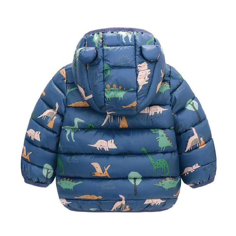 Children Boys Baby Hooded Lightweight Down Jackets Warm Outerwear Autumn Kids Girls Coats Cartoon Dinosaur Print Casual Clothing 251017