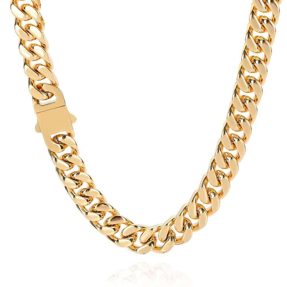NUOYA 11mm Flat Men Hip Hop Rock Jewelry Gold sterling silver Curb Cuban Link Chain Four Sided Grinding Necklace for Women