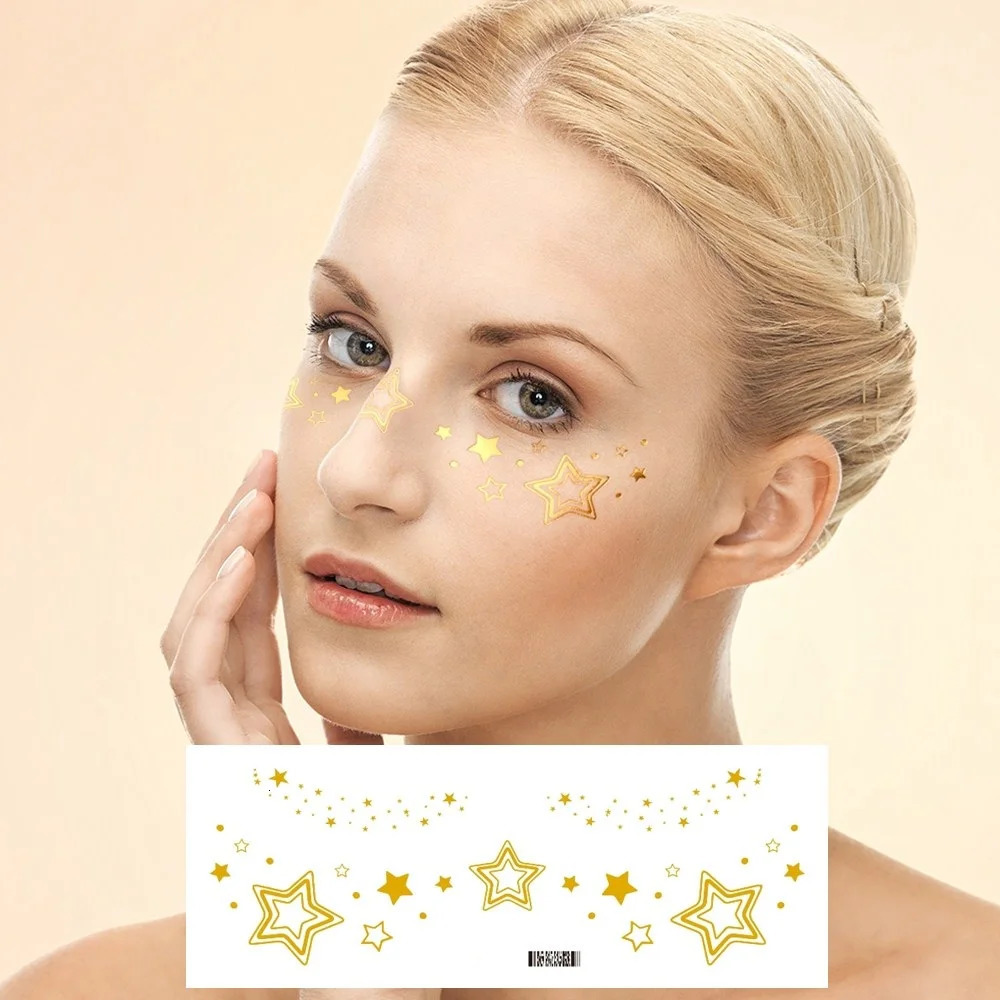5 Sheets Golden Foil Star Freckle Temporary Tattoos Waterproof Face Eye Stickers for a Glamorous Look Makeup Party Fake Tattoos 251015