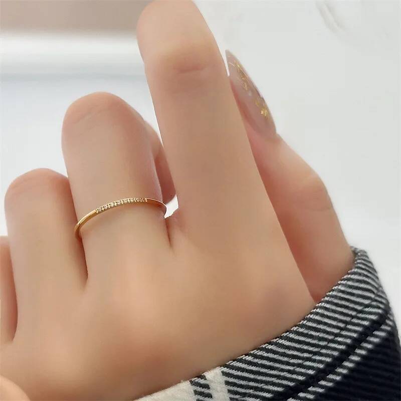 Diamond ring Fashion stainless steel Cubic Zirconia Thin Finger Ring Fashion Jewelry Zircon Wedding Ring for women free shipping