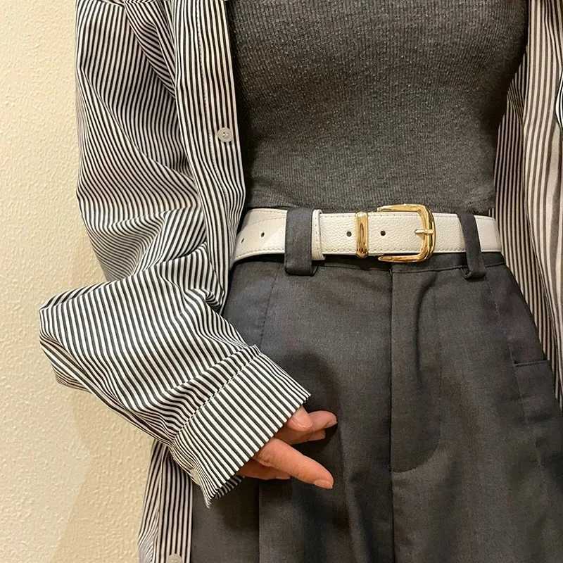 1pcs Womens Belt Fashion Pin Buckle Thin Belt Genuine Luxury Soft Belt Women with Cargo Pants Jeans Belts Black PU Leather Belt W251018