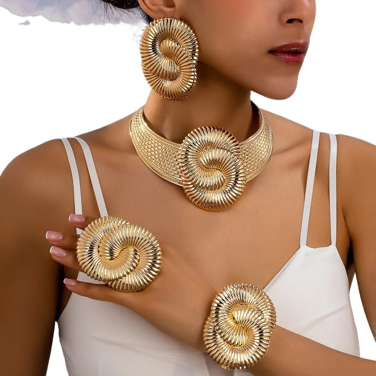 Trendy Exaggeration Bohemian Ocean Wind Party Geometric Sea Snail Symbol Necklace Earrings Bracelet Ring Set Jewelry Accessories 251016