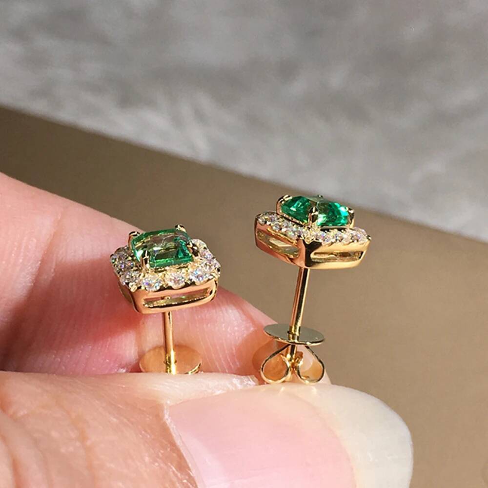 Designer earrings Green CZ Stud Earrings for Women Gold Color Luxury Bride Wedding Earrings Elegant Ear Accessories Party Jewelry
