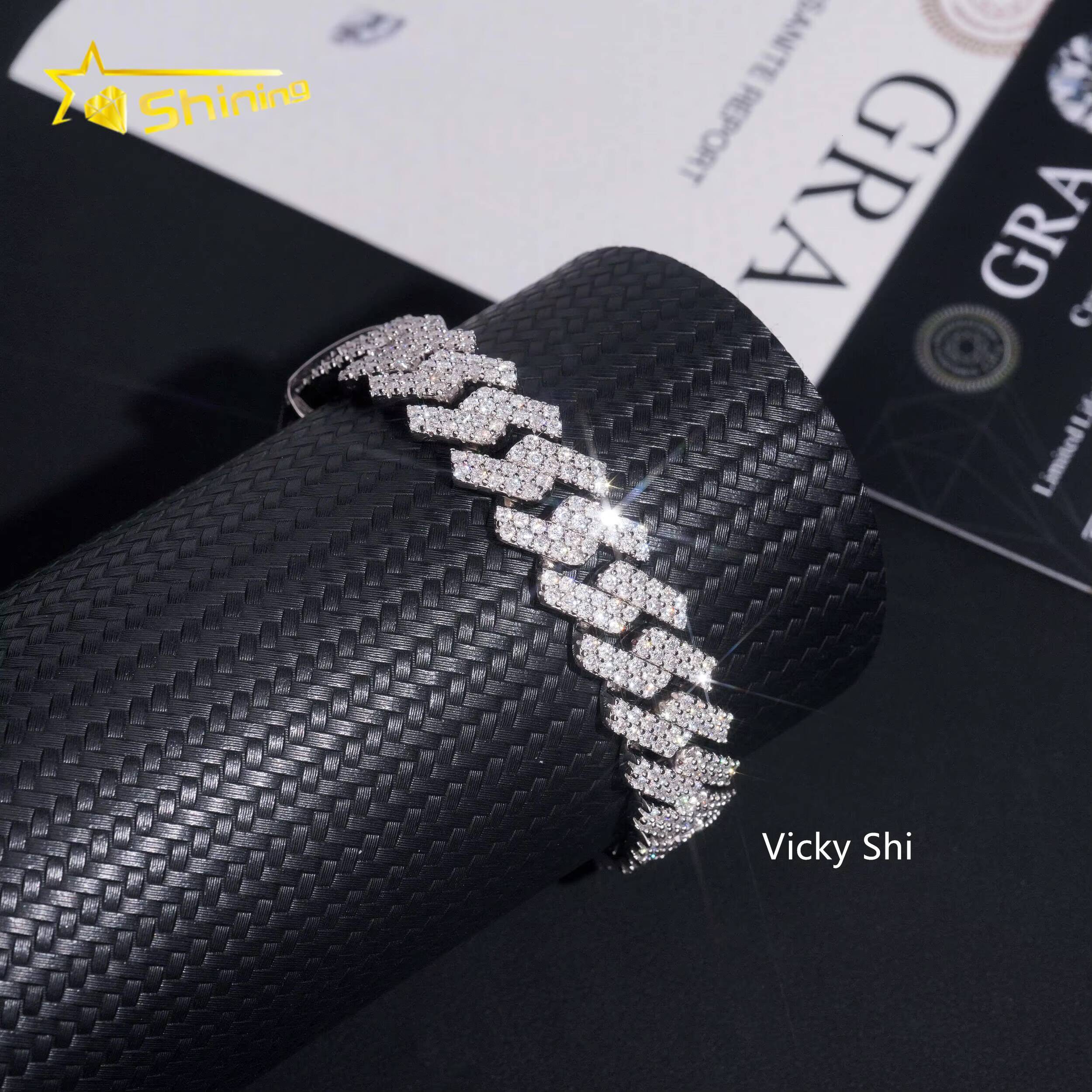 Hot Selling Hip Hop Men Cuban Necklace GRA 925 Solid Silver 13mm Two Rows Iced Out VVS1 Moissanite Cuban Link Chain