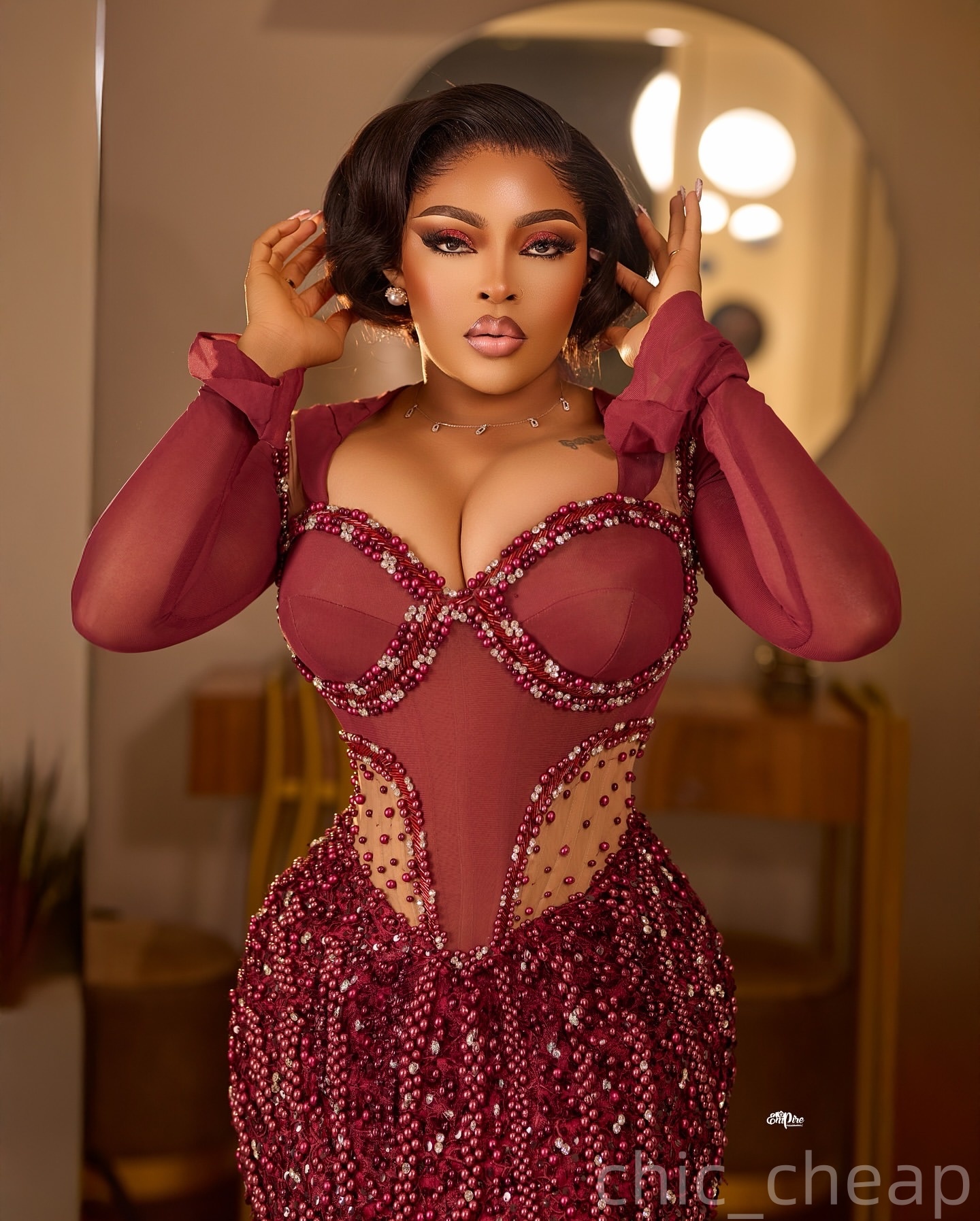 Burgundy Mermaid Prom Dresses 2025 Pearls Crystals Illusion Lace Evening Formal Party Second Birthday Engagement Gowns Plus Size Dress For Special Occ