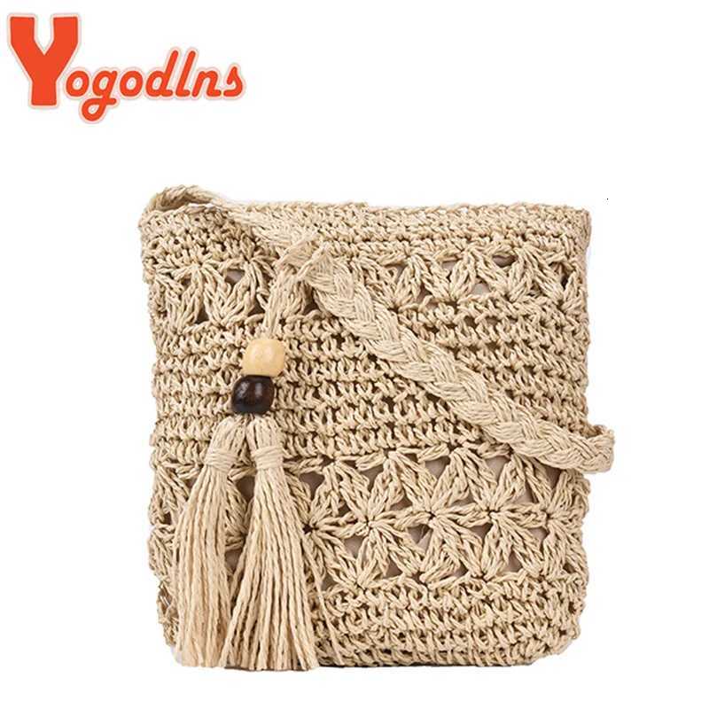 Yogodlns Bohemian Straw Bag Women Casual Travel Beach Bags Fashion Handmade Shoulder Bag Kintted Crossbody Bag Tassel Handbag Z251018