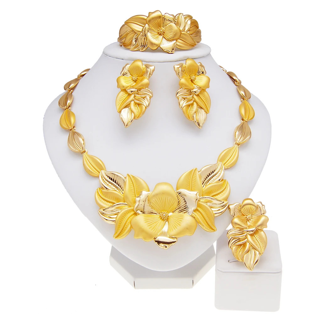 Women Necklace Earrings Ring Bracelet Jewelry Set Bud Pendant Gold Plated Nigeria Dubai Gold Jewelry Set Women 251016