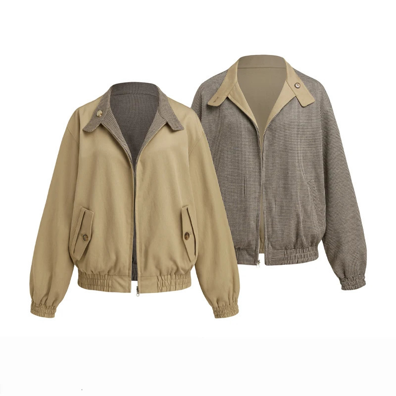 Chic Retro DoubleSided Wear O Neck Short jacket Long Sleeve Thin Trench Coat Solid Casual Coats 2025 Female Autumn Streetwears 251010