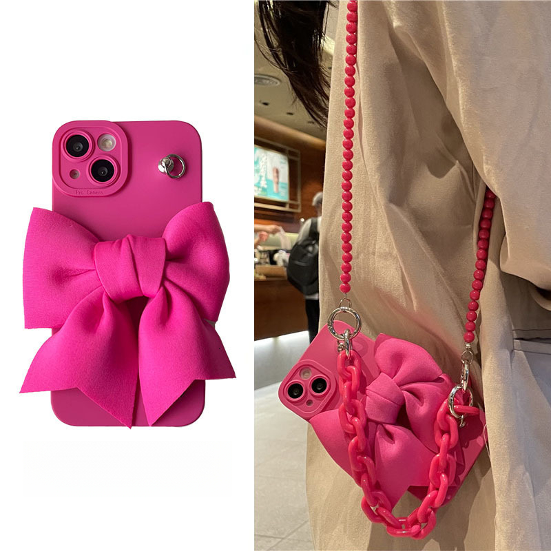 3D Rose Red Bow Crossbody Strap Case for iPhone 17 Pro Max with Wrist Strap and Lanyard