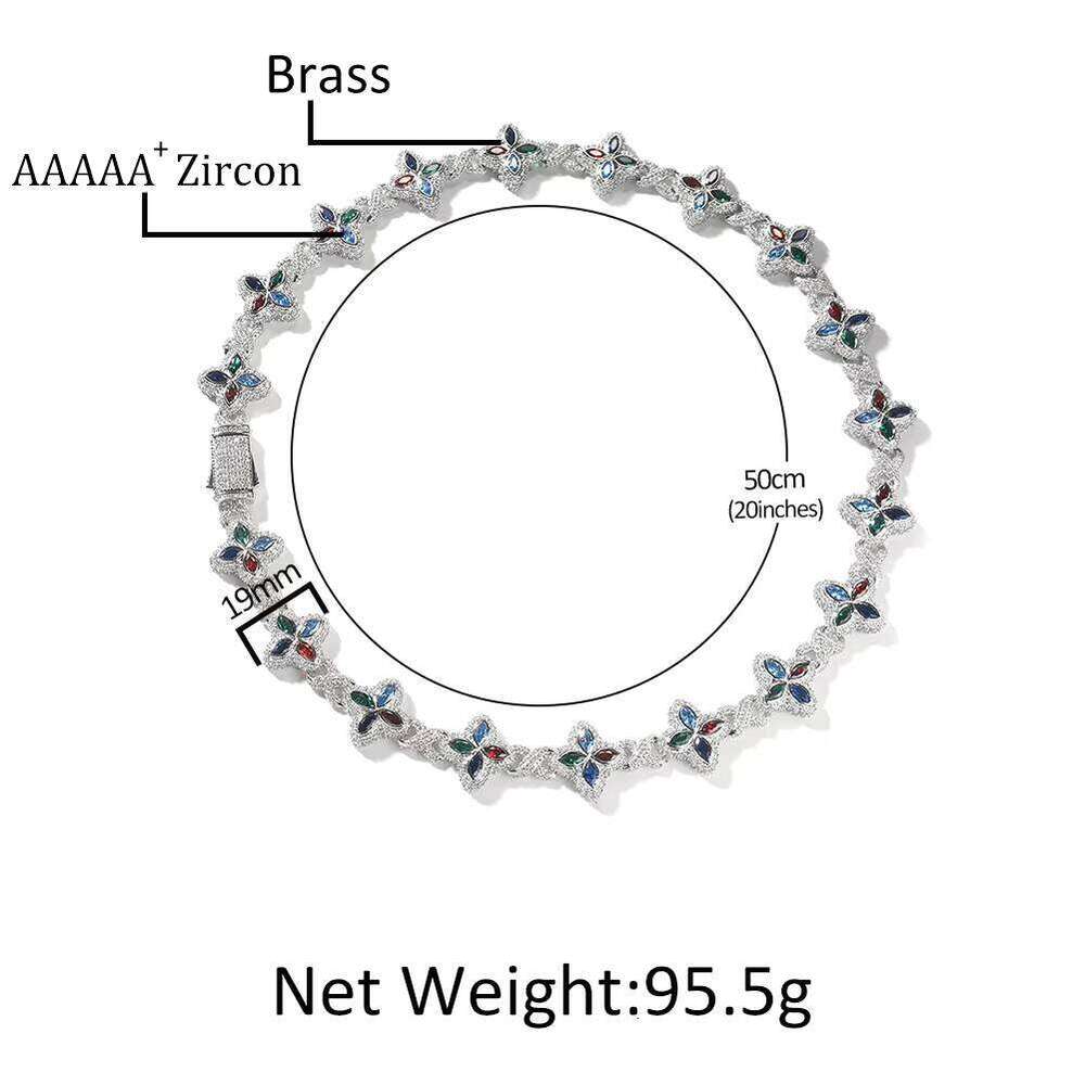 Pink Blue Green VVS Moissanite Cluster Hexagonal Tennis Necklace Zircon Infinite Charm Women's Jewelry Chain