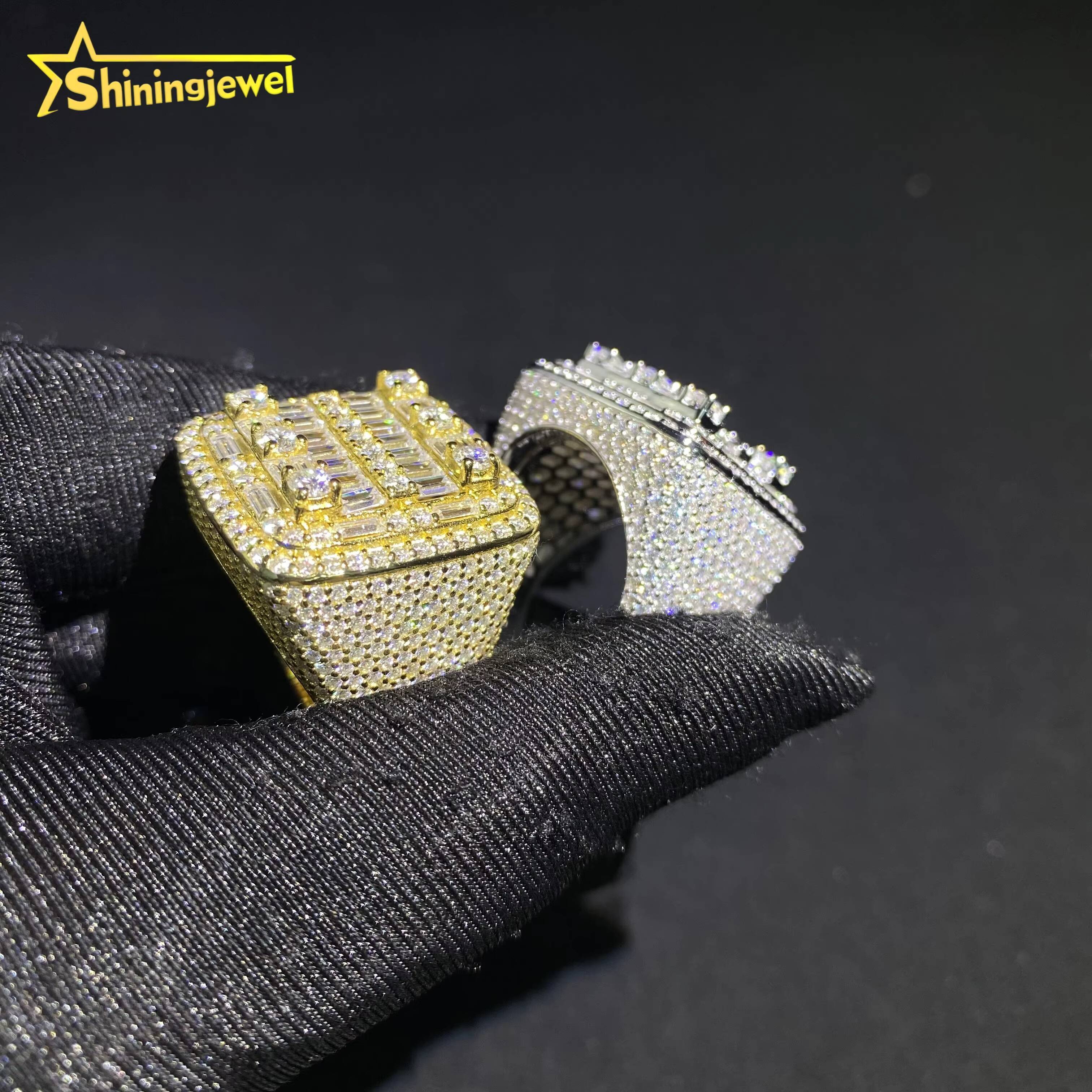 GRA Certificate Iced Out Jewelry Men Baguette Cut Diamond Square Ring Fine Hip Hop VVS Moissanite Custom 925 Silver Ring