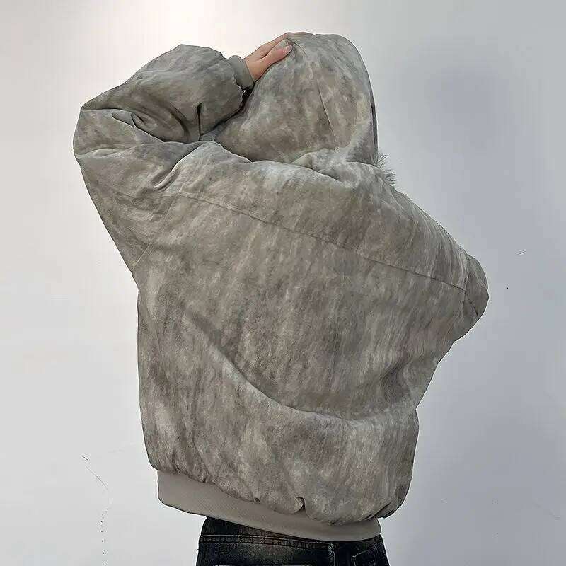 Cotton With Fur Collar Eagle Embroidered Tie-Dyeed Winter Men's Design Outdoor Jacket Thick And Comfortable