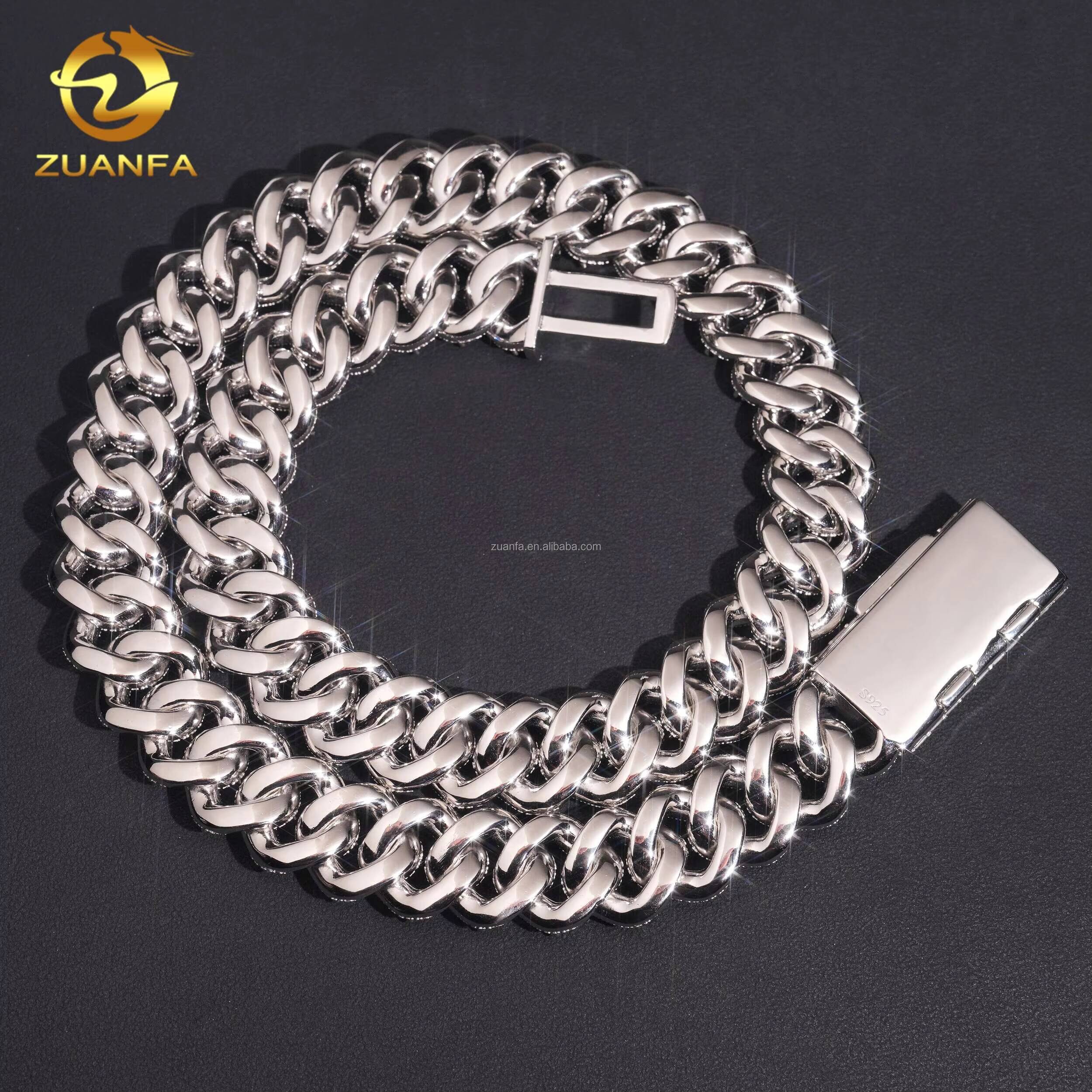 18mm High End Luxury Rapper Jewelry 925 Solid Silver Iced Out Hip Hop VVS1 Baguette Moissanite Diamond Miami Cuban Link Chain