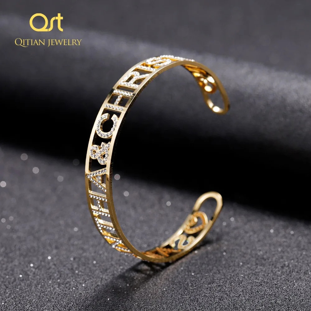Gold Name Bangles Personalized Bangle ID Family Lover Nameplate Faith Letter Bangles Bracelet Stainless Steel Adjusted 251014