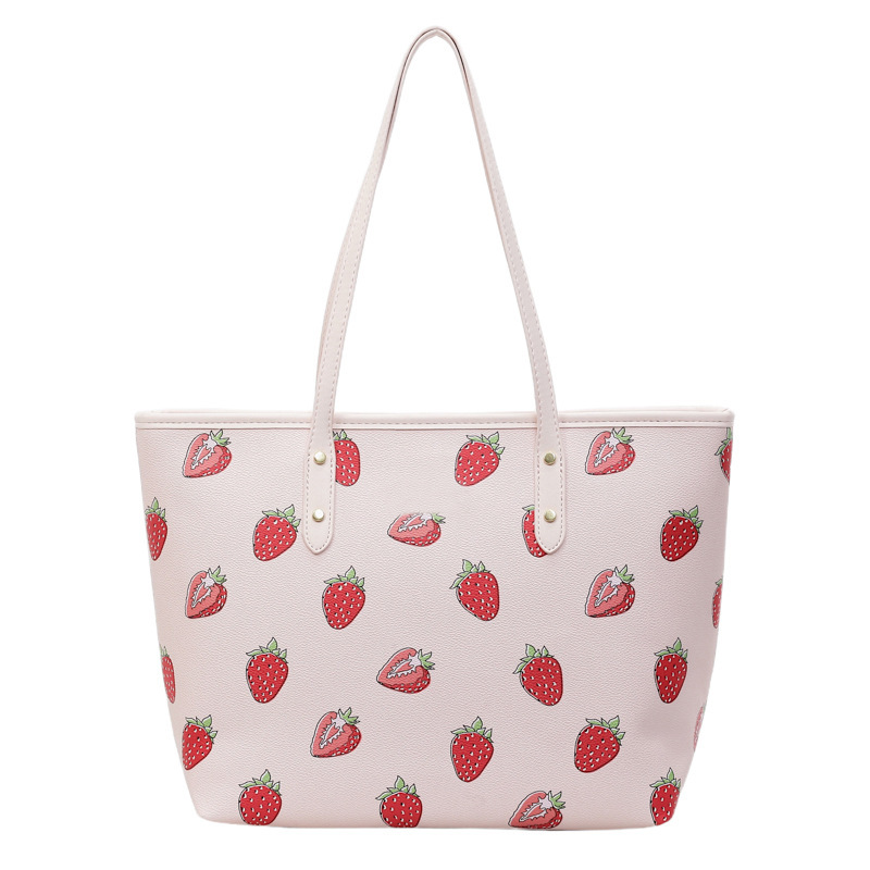 Luxury Brand Designer Bag 2025 New Cherry Print Tote Bag PU Single Shoulder Crossbody Large Capacity Bag Summer Fashion Versatile Commuter Bag