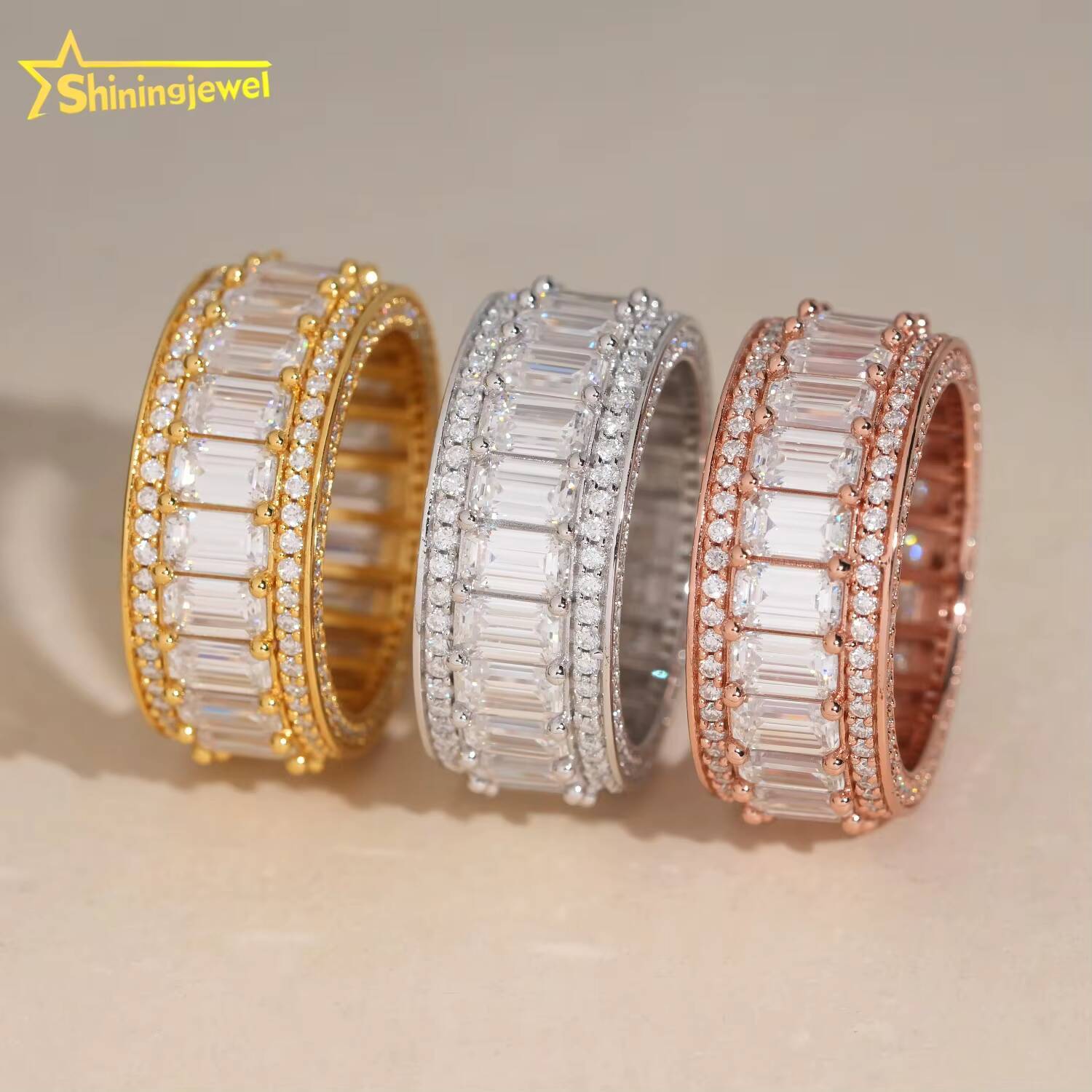 Hip Hop Rings 925 Silver Moissanite Diamond Men Wedding Band Rings Iced Out Rings Pass Diamond Tester