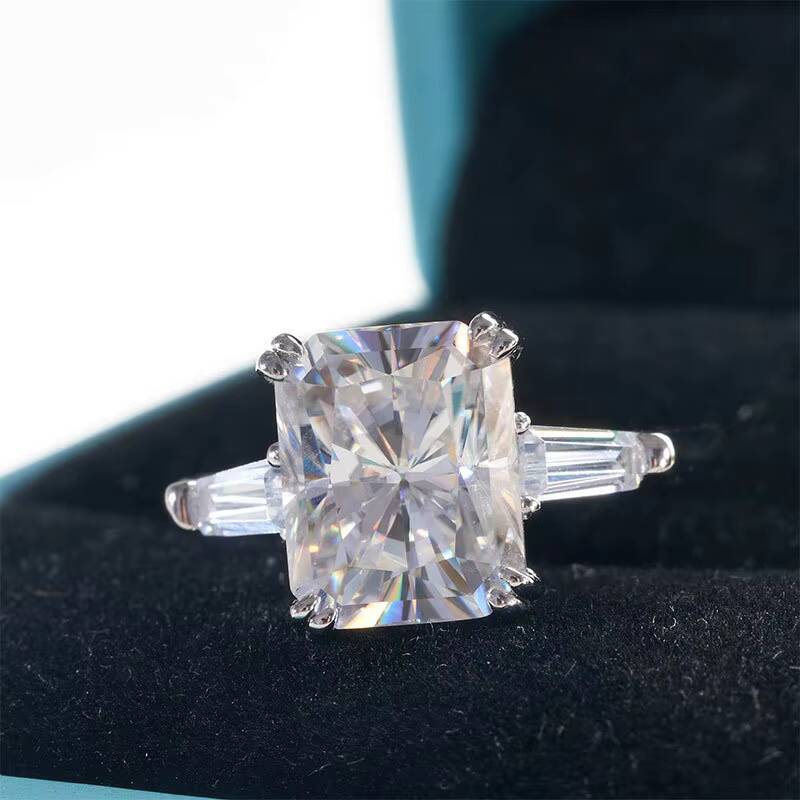 Emerald Cut Moissanite Ring S925 Sterling Silver 18K White Gold Plated Engagement Wedding Jewelry for Women