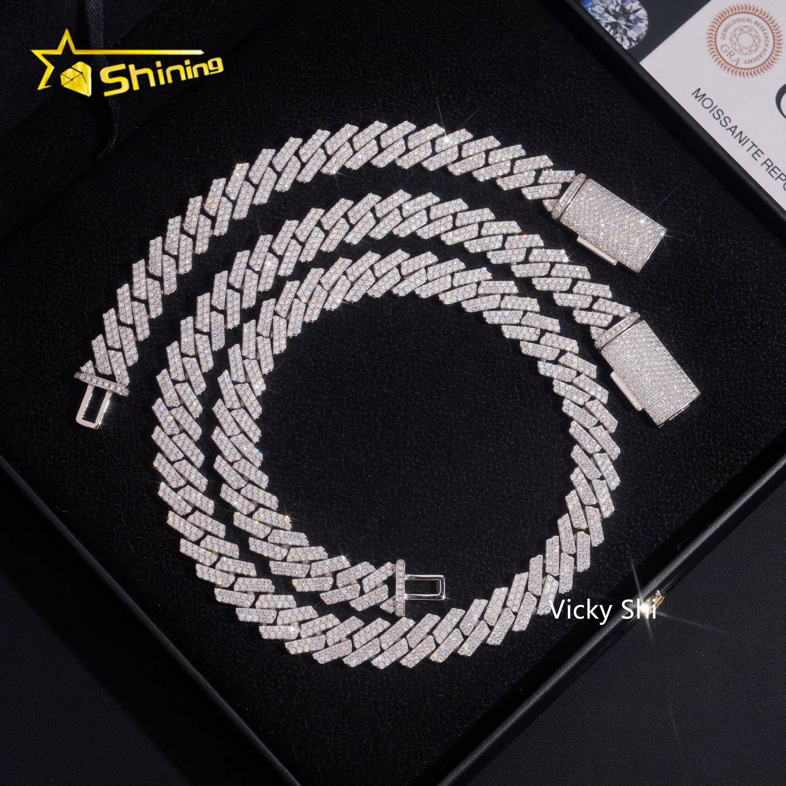 Hot Selling Hip Hop Men Cuban Necklace GRA 925 Solid Silver 13mm Two Rows Iced Out VVS1 Moissanite Cuban Link Chain