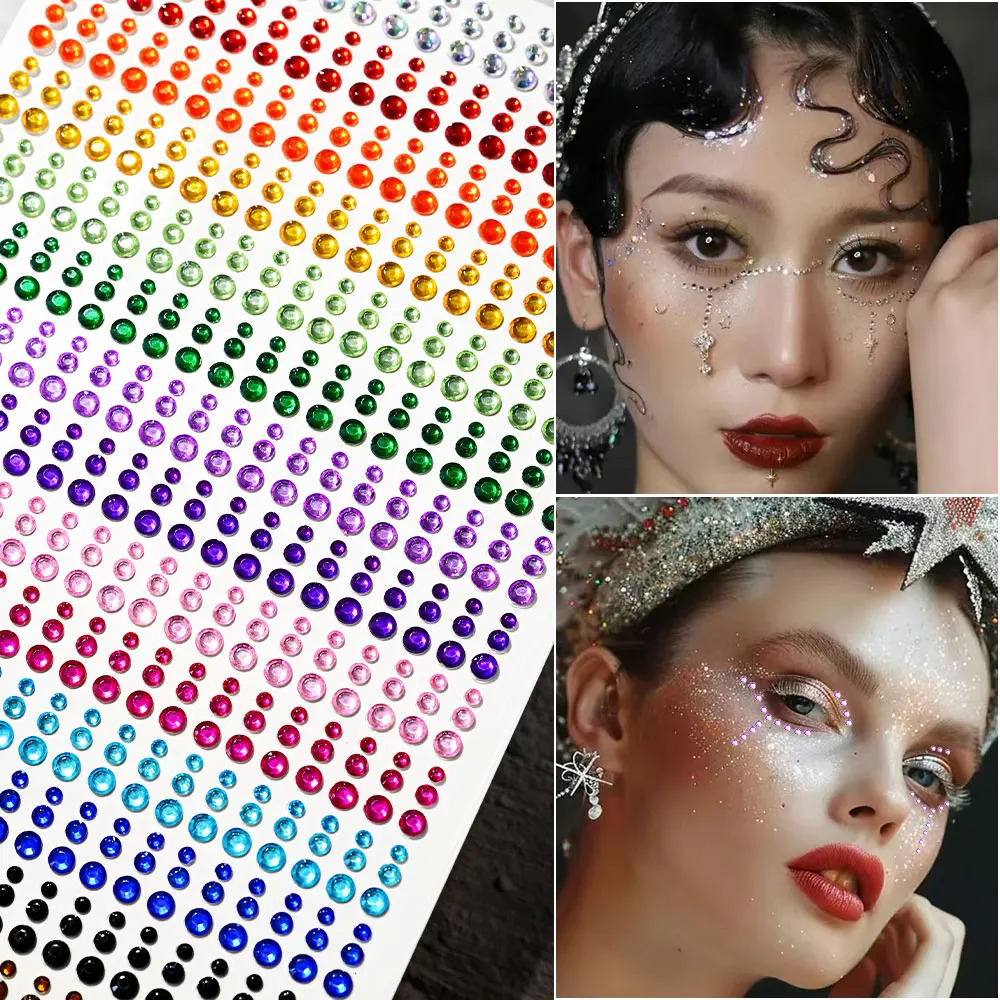 162216900pcs EyeFaceBody Diamond Tattoos Stickers 3456mm Colored Glitter Rhinestone Tattoo for Party Makeup Gem Accessory 251015