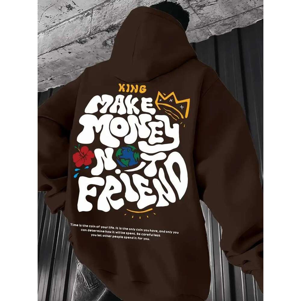 Fashionable Element Print Hoodies, Casual Pullover Sweatshirt With Long Sleeves, Slightly Stretchy Knit Polyester Fabric